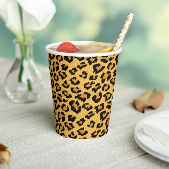 Leopard Print Faux Fur Wild Style Safari Pattern Paper Cups (Insitu)