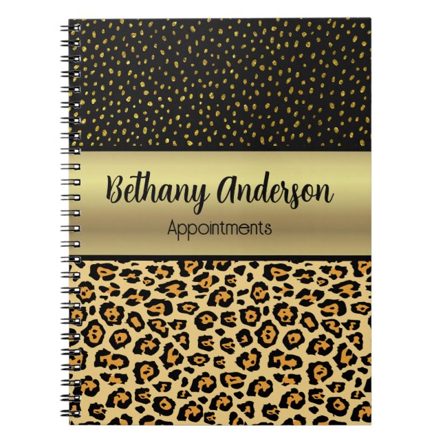 Leopard Print, Faux Gold Personalised Notebook (Front)