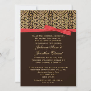Leopard Print FAUX Red Ribbon Post Wedding Invitation