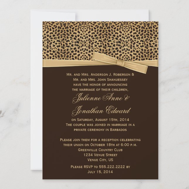Leopard Print FAUX Ribbon Post Wedding Reception Invitation (Front)