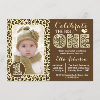 Leopard Print First Birthday Party Invitation