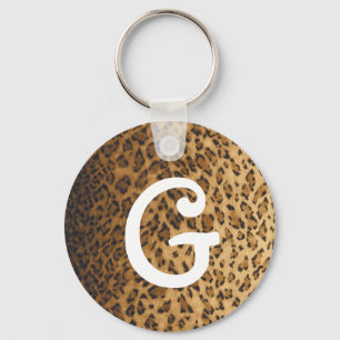 Leopard Print G monogram initials Key Ring
