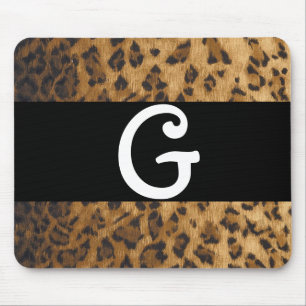 Leopard Print G monogram initials Mouse Pad