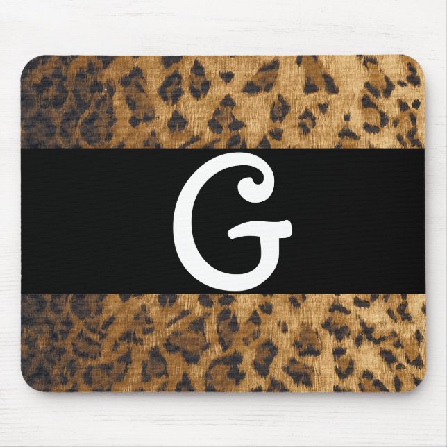 Leopard Print G monogram initials Mouse Pad (Front)