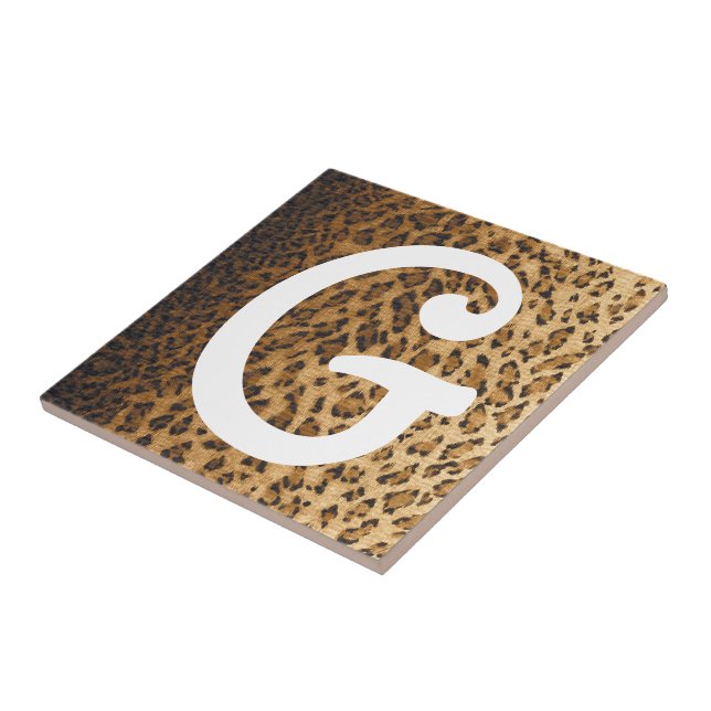 Leopard Print G monogram initials Tile (Side)