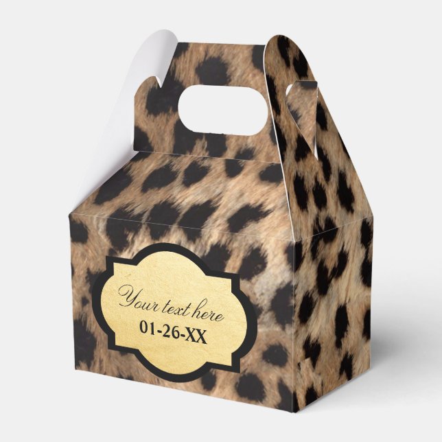 Leopard Print & Gold Foil Chic Treat Party Favour Favour Box (Front Side)