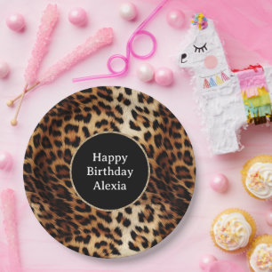 Leopard Print Gold Glitter Sparkle Frame Birthday  Paper Plate