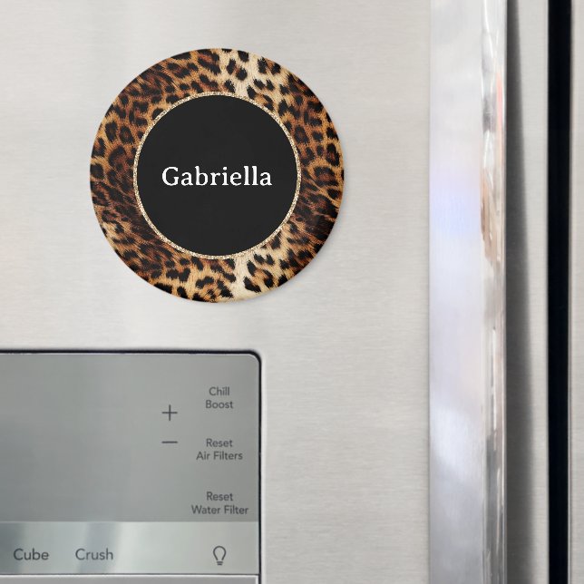 Leopard Print Gold Glitter Sparkle Frame  Magnet (In Situ (Fridge))