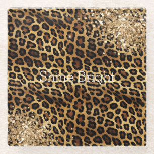 Leopard Print Gold Glitzy Sparkle Glitter Glass Coaster