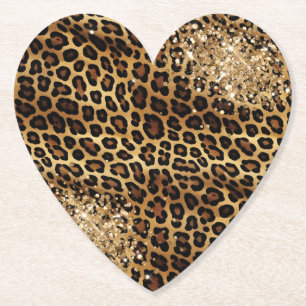 Leopard Print Gold Glitzy Sparkle Glitter Paper Coaster
