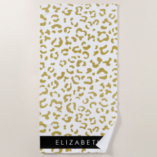 Leopard Print, Gold Leopard, Glitter, Your Name Beach Towel