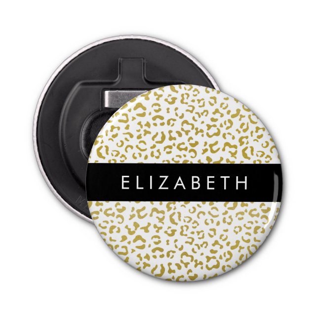 Leopard Print, Gold Leopard, Glitter, Your Name Bottle Opener (Front)