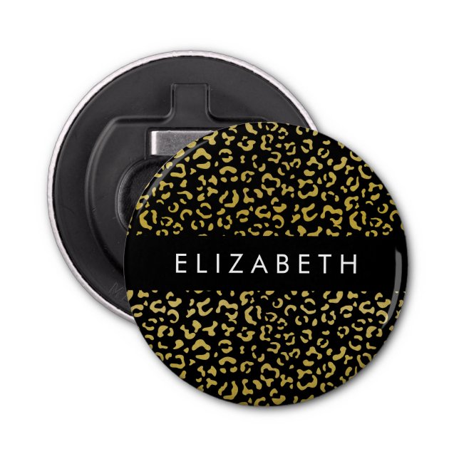 Leopard Print, Gold Leopard, Glitter, Your Name Bottle Opener (Front)