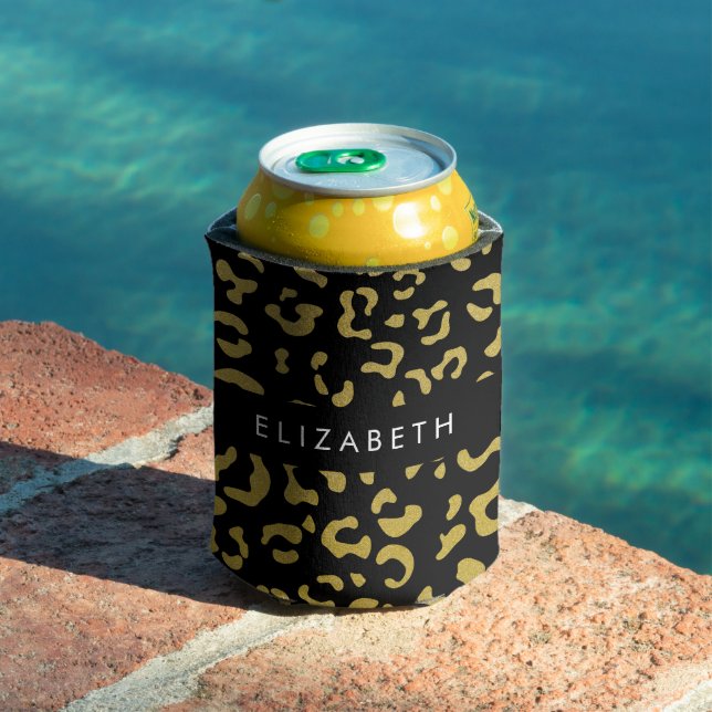 Leopard Print, Gold Leopard, Glitter, Your Name Can Cooler (In Situ Pool)