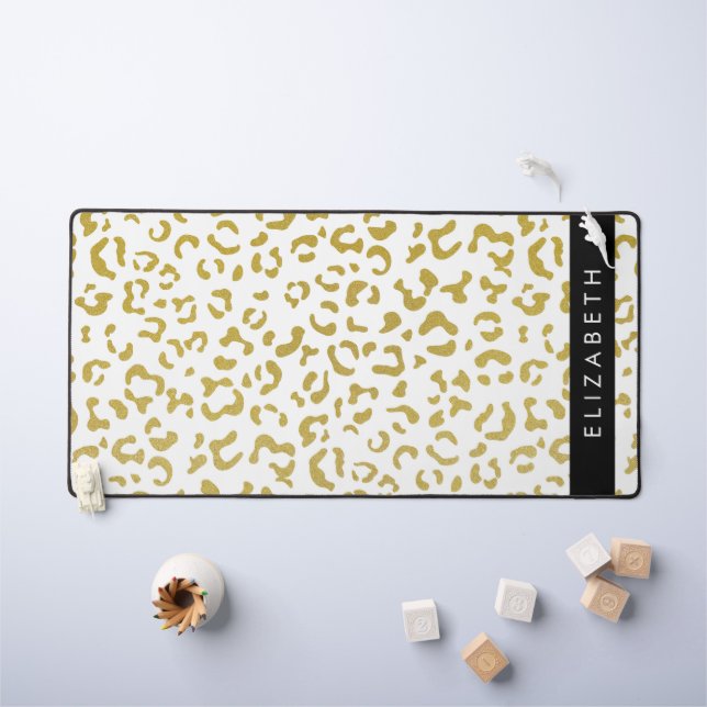 Leopard Print, Gold Leopard, Glitter, Your Name Desk Mat (Kids Table)