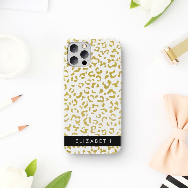Leopard Print, Gold Leopard, Glitter, Your Name iPhone 16 Case (Creator Uploaded)