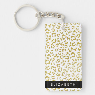 Leopard Print, Gold Leopard, Glitter, Your Name Key Ring