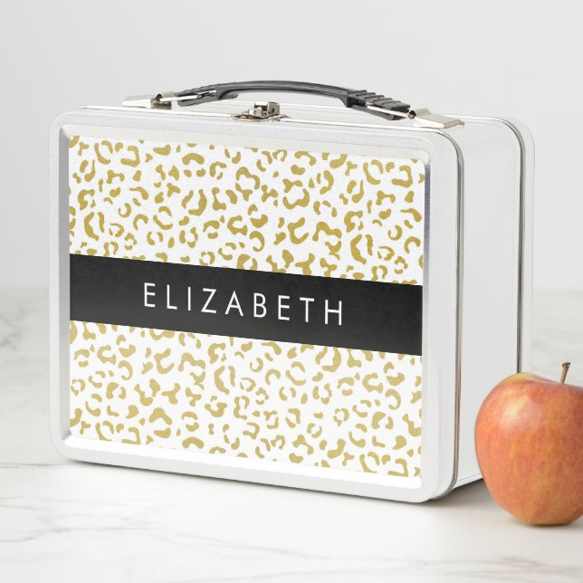 Leopard Print, Gold Leopard, Glitter, Your Name Metal Lunch Box (In Situ)