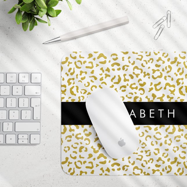 Leopard Print, Gold Leopard, Glitter, Your Name Mouse Pad (Creator Uploaded)