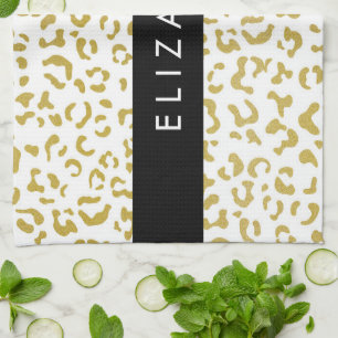 Leopard Print, Gold Leopard, Glitter, Your Name Tea Towel
