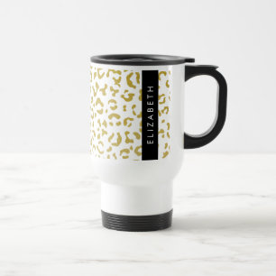 Leopard Print, Gold Leopard, Glitter, Your Name Travel Mug