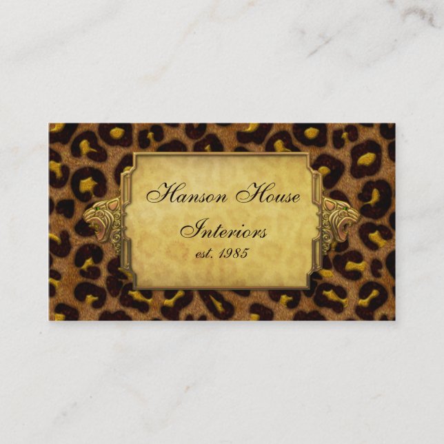 Leopard Print Gold Leopard Heads Business Card (Front)
