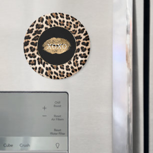 Leopard Print Gold Lips XOXO Magnet