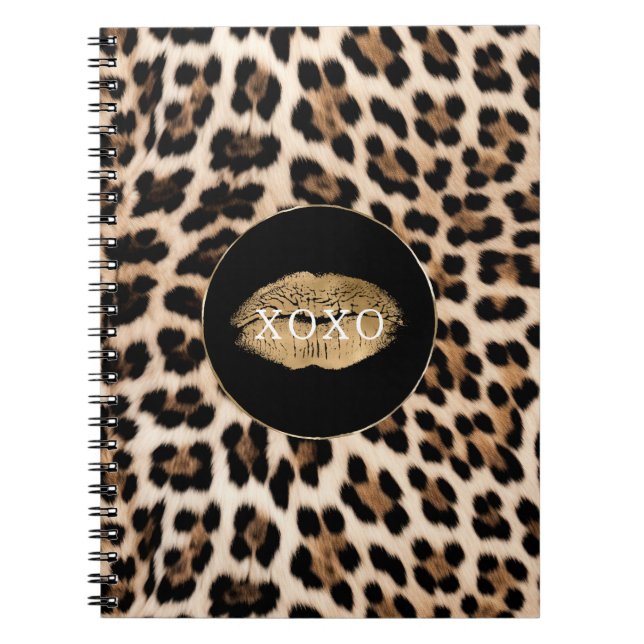 Leopard Print Gold Lips XOXO Notebook (Front)