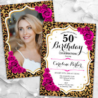 Leopard Print Gold Pink Photo 50th Birthday