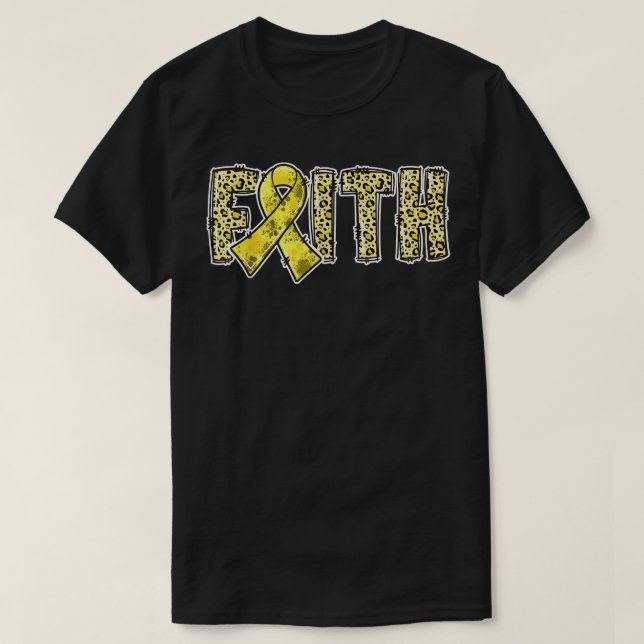 Leopard Print Gold Ribbon FAITH Childhood Cancer A T-Shirt (Design Front)