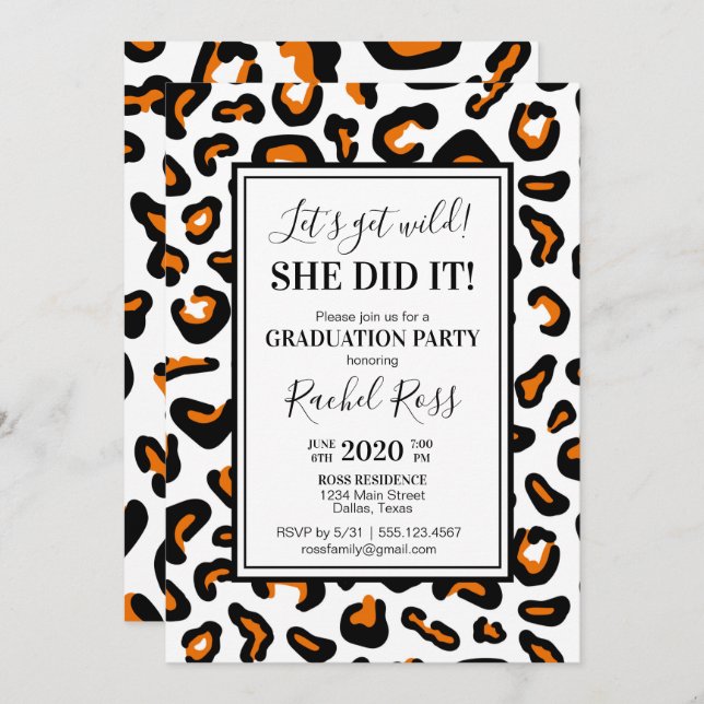 Leopard Print Graduation Party Invitation (Front/Back)