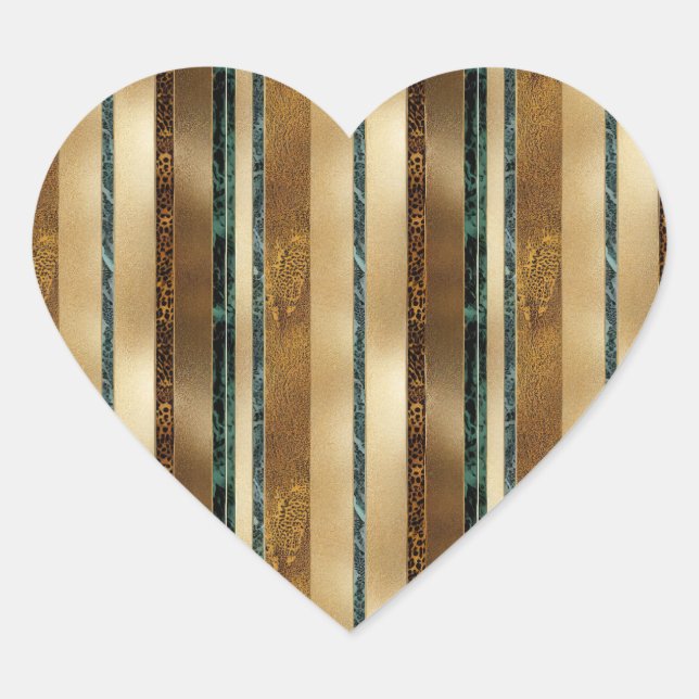 Leopard Print Green Cream Stripes Heart Sticker (Front)