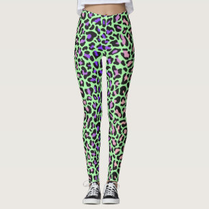 Leopard Print Green Purple Pink Black Leggings