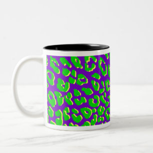 Leopard Print Green Purple Yellow Two-Tone Coffee Mug