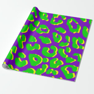 Leopard Print Green Purple Yellow Wrapping Paper