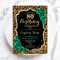 Leopard Print Green Roses 80th Birthday