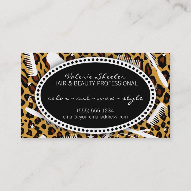 Leopard Print Hair & Beauty Appointment Card (Front)