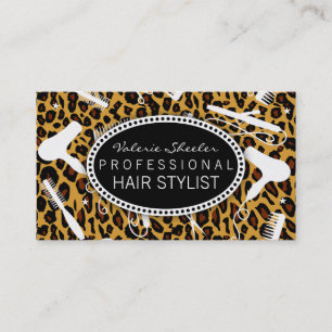 Leopard Print Hair Salon Tools Business Card
