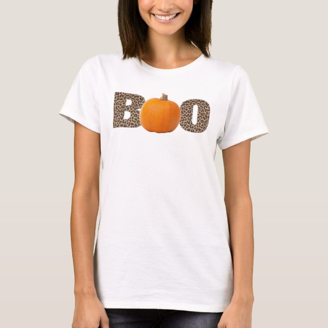 Leopard Print Halloween Pumpkin Boo Costume Kids  T-Shirt (Front)