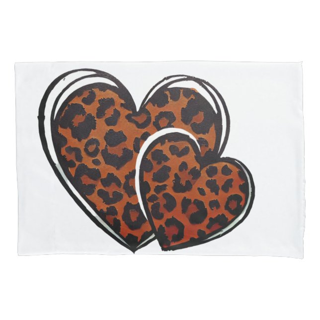 Leopard Print, Hand Drawn Heart, Leopard Heart,  Pillowcase (Front)