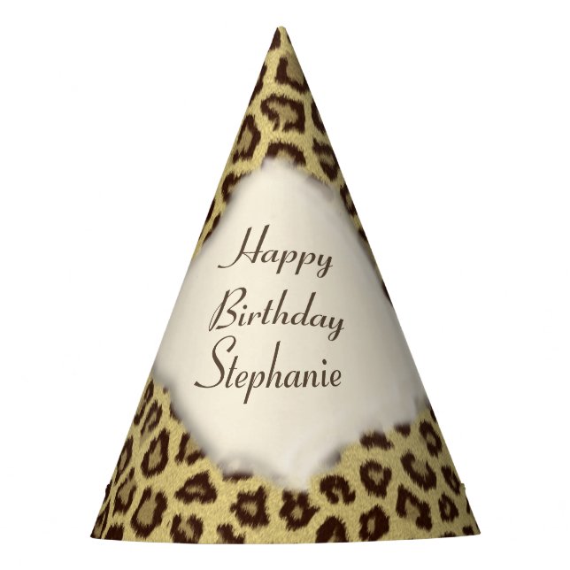 Leopard Print Happy Birthday Party Hat (Front)