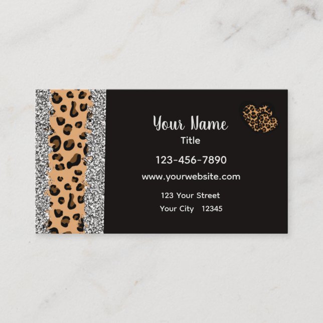 Leopard Print Heart  Business Card (Front)