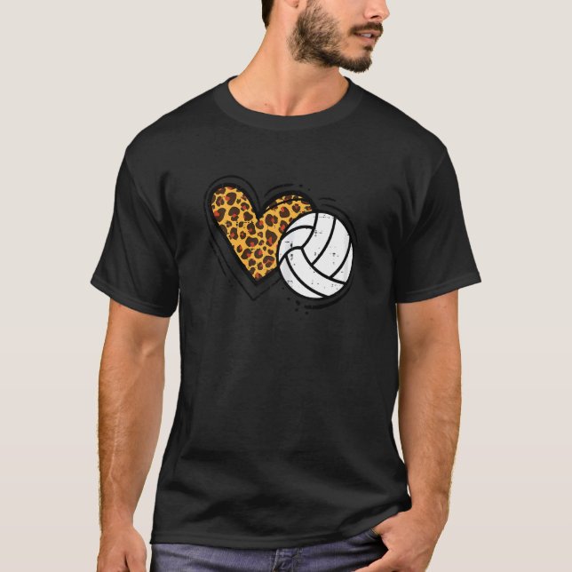 Leopard Print Heart College Volleyball Sports Wome T-Shirt (Front)