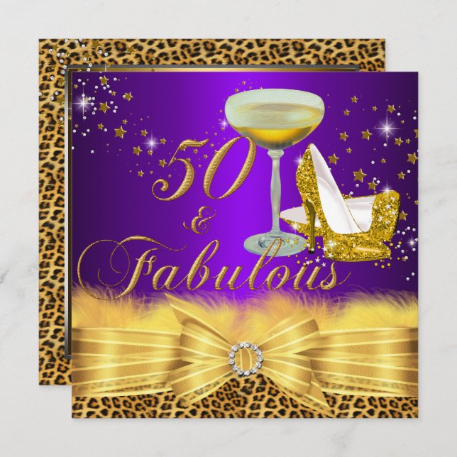 Leopard Print & Heels Purple 50 & Fabulous Invitation (Front/Back)