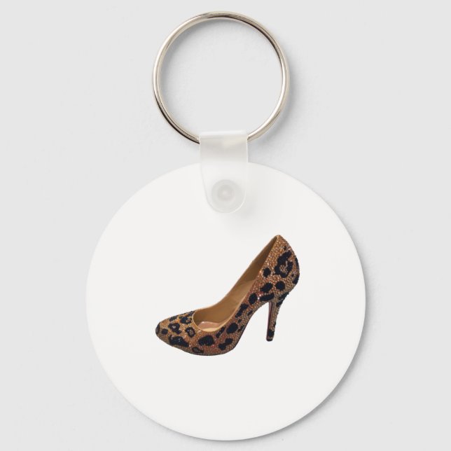 Leopard Print High Heel Shoe Pump Key Ring (Front)