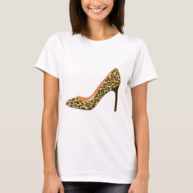 Leopard Print High Heel Shoe T-Shirt (Front)