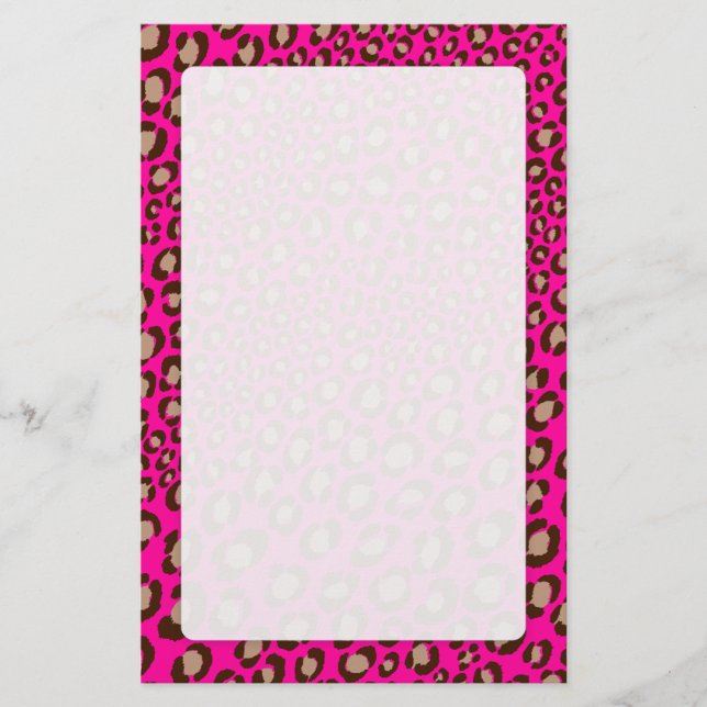 Leopard Print/hot pink/DIY background colour Stationery (Front)
