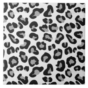 Leopard Print in Black and White with Gray / Grey Ceramic Tile