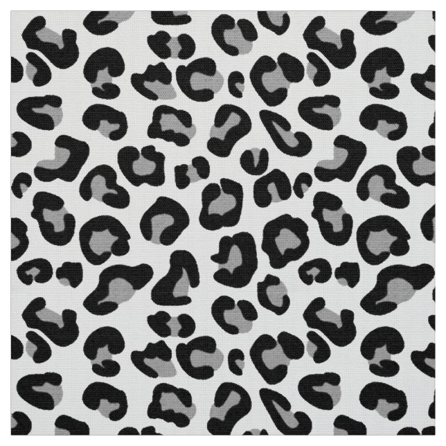 Leopard Print in Black and White with Gray / Grey Fabric (Swatch)