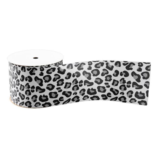 Leopard Print in Black and White with Gray / Grey Grosgrain Ribbon (Spool)